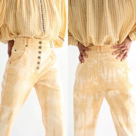 Ulla Johnson  Milo Jean in Wheat Tie Dye Wide Leg Button Front High Waist Trouse - Picture 3 of 12